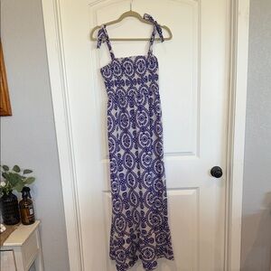 Blue and White Patterned Maxi Dress